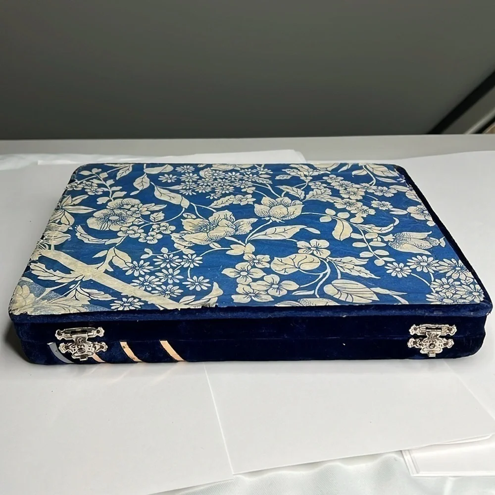 Vintage Blue Velvet 5 Celluloid Jewelry Box
